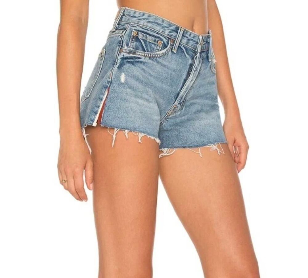 GRLFRND Revolve Cindy High Rise Raw Hem Denim Shorts in Lady Marmalade Wash 24